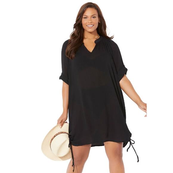 Swimsuits For All Black Drawstring Swim Cover-Up – Plus Size 22/24 - Picture 1 of 7